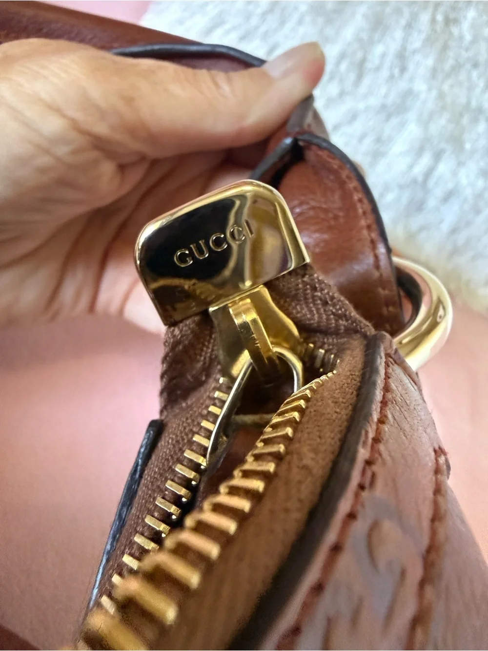 💯Auth! GUCCI Guccisimo Signoria Brown Leather Hobo Shoulder Bag w Gold Hardware - Picture 16 of 16